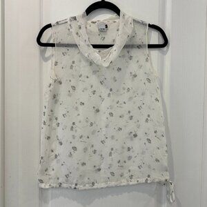 ÓPA Sheer White Floral Sleevless Top Size M